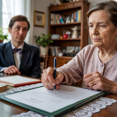 Ältere Frau unterschreibt Testament. Demenz/Testierunfähigkeit? Erblasserin, Erbrecht, Nachlass.