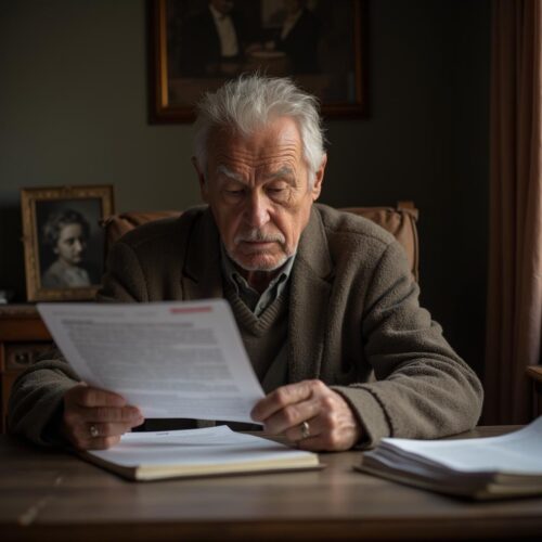 Ein Witwer studiert das gemeinschaftliche Testament, dessen vollständige Eröffnung das Nachlassgericht entgegen seinem Wunsch angeordnet hat.