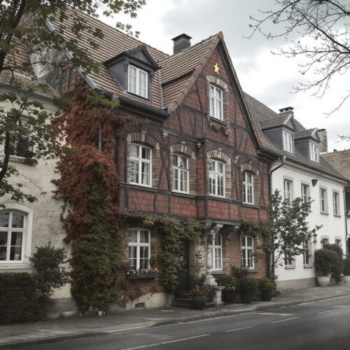 Eine historische Hausfassade mit Fachwerkelementen steht als Nachlassimmobilie im Zentrum eines Rechtsstreits um ihre Wertermittlung für den Pflichtteil.