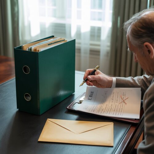 Ein Erblasser verfasst konzentriert eine handschriftliche Erbeinsetzung, die jedoch aufgrund einer entscheidenden Auslassung später als unwirksames Testament den Konflikt ums Erbe verschärfen wird.