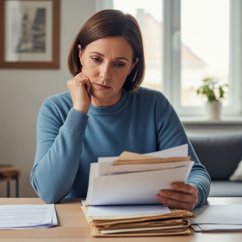 Die Begünstigte einer Lebensversicherung prüft konzentriert Dokumente, nachdem Erbinnen die Rückzahlung der ausgezahlten Summe forderten und das Gericht keinen gültigen Schenkungsgrund sah.