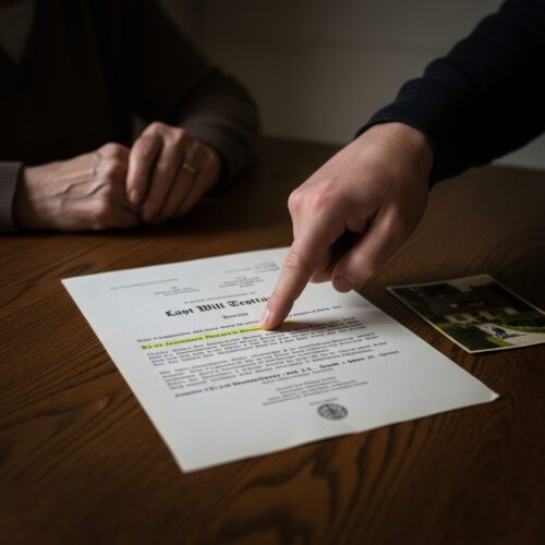 Die Witwe prüft die Auslegung des Ehegattentestaments: Ist sie unbeschränkte Alleinerbin oder nur Vorerbin des Vermögens?