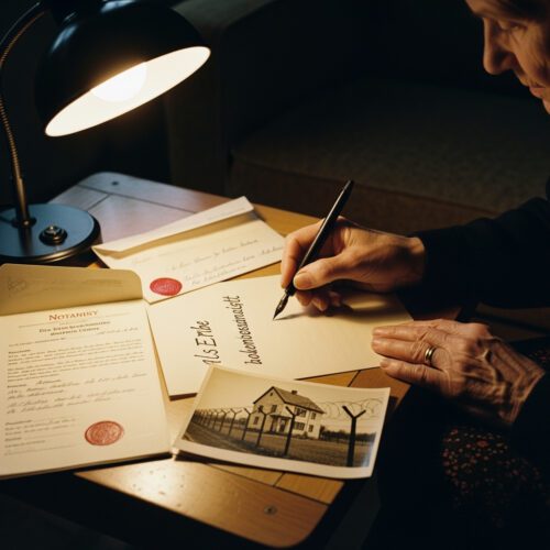 Der mögliche Erbe prüft Formulierungen zur Abgrenzung zwischen Erbeinsetzung und Vermächtnis in Bezug auf das Grundstück.