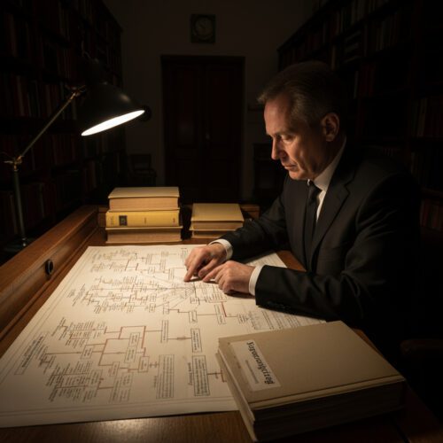 Der Nachlasspfleger analysiert das komplizierte Organigramm zur Erbenermittlung für seine Stundensatz-Festsetzung.