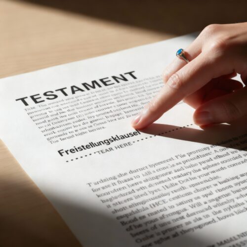 Ein Testament mit einer perforierten Linie, die eine Öffnungsklausel zur flexiblen Änderung symbolisiert.