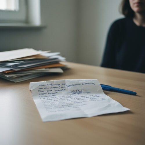 Eine frische Unterschrift auf einem handschriftlichen Dokument, das Darlehen und Erbfolgeanweisungen vermischt.