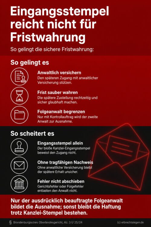 Infografik (Do's und Don'ts): Zeigt, dass ein Eingangsstempel zur Fristwahrung ohne anwaltliche Versicherung nicht ausreicht.